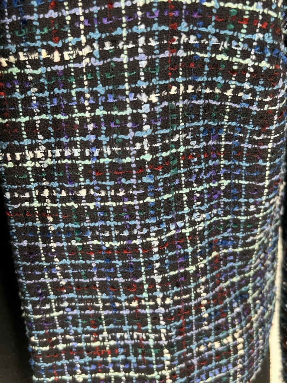 Karl Lagerfeld Paris blue tweed open-front blazer collarless W/fringe trim - Picture 2 of 10